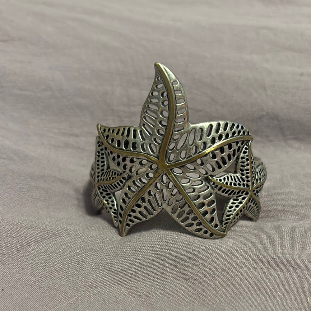 Silver and Gold Starfish Cuff Bracelet